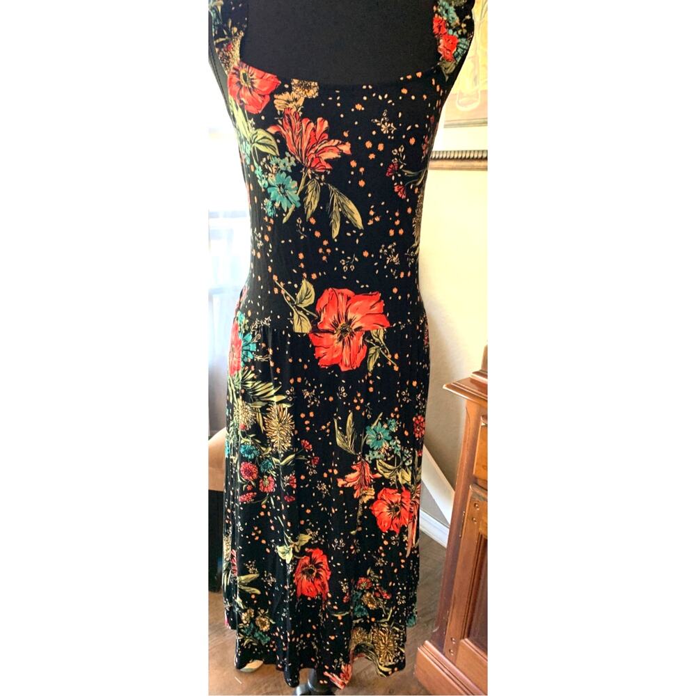MAURICES 24/7 Sundress black pink floral Elastic ruching Plus 1x